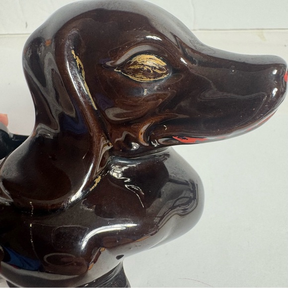 Lipper & Mann-Vintage 1970's DACHSHUND Dog Planter. Brown Drip Redware Pottery - Picture 2 of 11